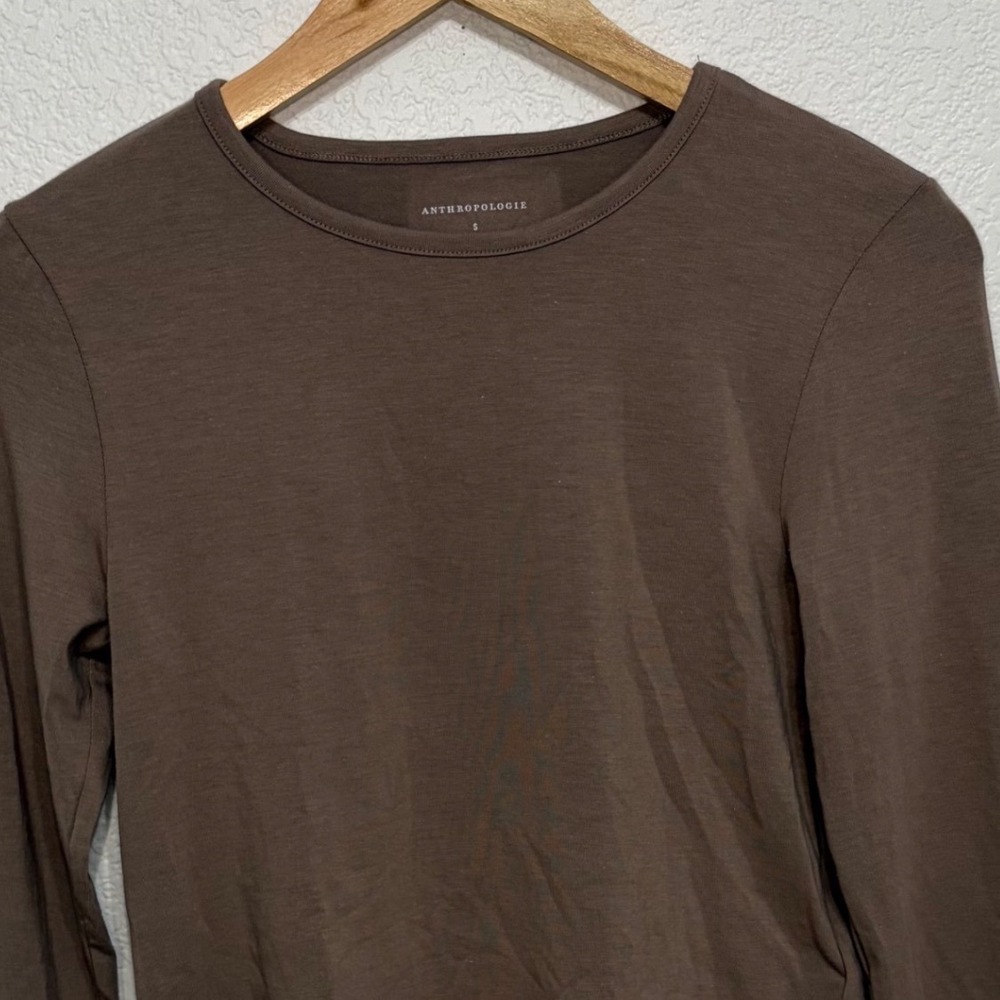 Anthropologie Womens Brown Long Sleeve Crewneck Jersey Top Small Earthy Layering - Picture 2 of 5